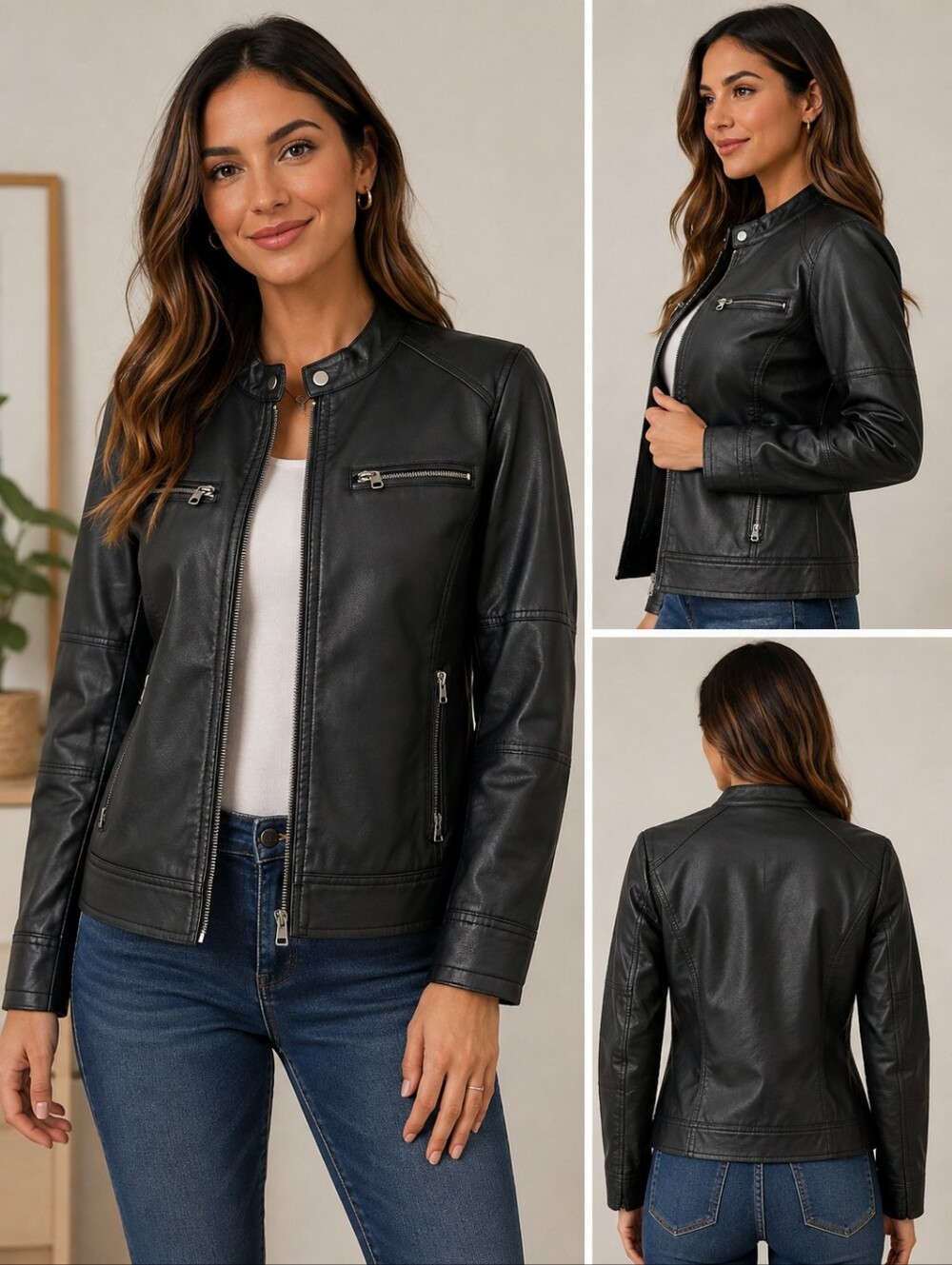 Black Rivet Faux Leather Jacket